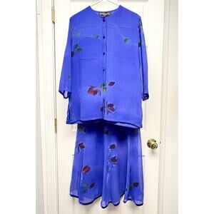 Maggie Shepherd Blue Chiffon Vintage Skirt Set Floral Outfit Size M Australia